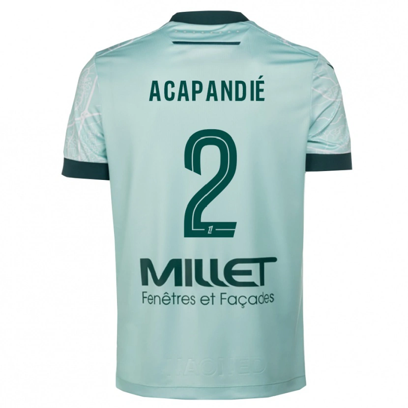 Danxen Mænd Mathieu Acapandié #2 Grøn Hvid Udebane Spillertrøjer 2025/26 Trøje T-Shirt