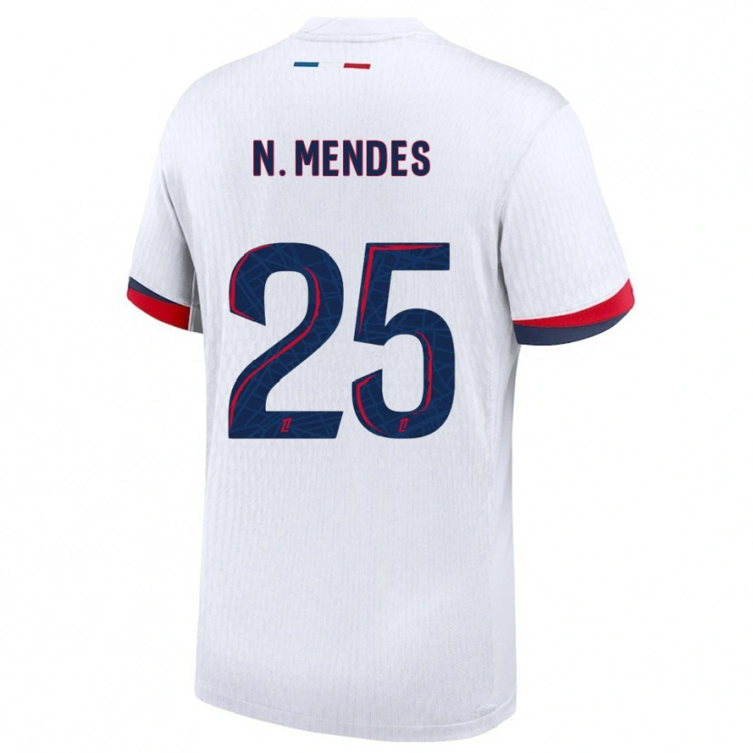Danxen Mænd Nuno Mendes #25 Hvid Rød Udebane Spillertrøjer 2025/26 Trøje T-Shirt