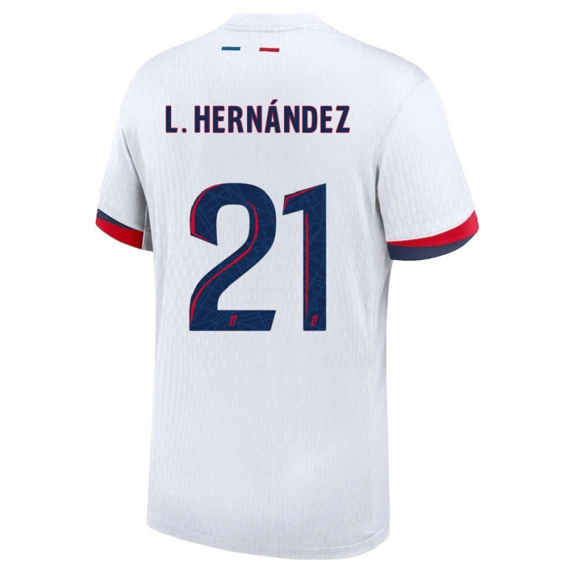 Danxen Mænd Lucas Hernández #21 Hvid Rød Udebane Spillertrøjer 2025/26 Trøje T-Shirt