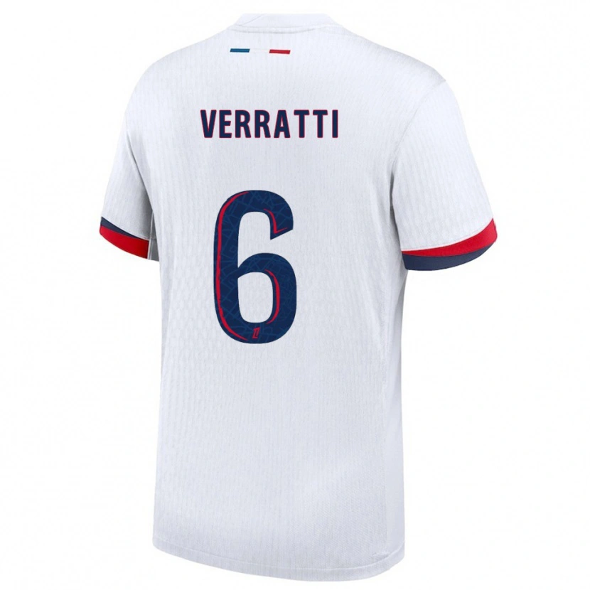 Danxen Mænd Marco Verratti #6 Hvid Rød Udebane Spillertrøjer 2025/26 Trøje T-Shirt