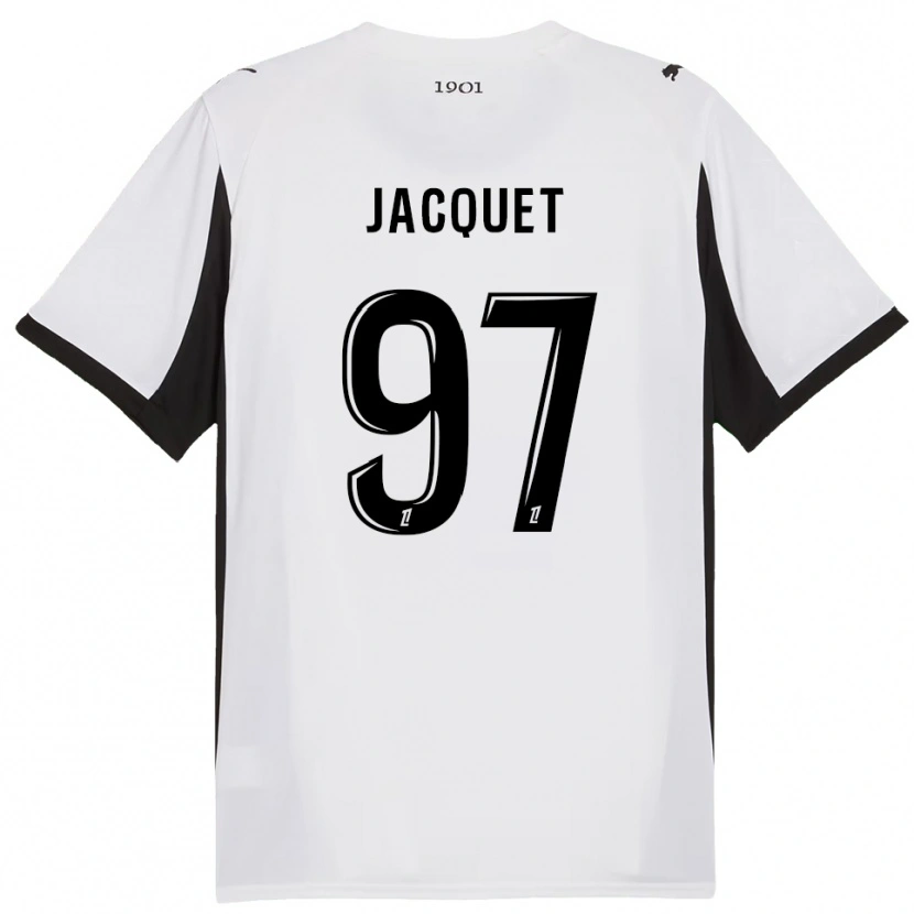 Danxen Mænd Jérémy Jacquet #97 Hvid Sort Udebane Spillertrøjer 2025/26 Trøje T-Shirt