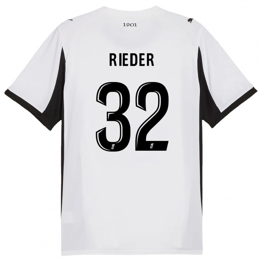 Danxen Mænd Fabian Rieder #32 Hvid Sort Udebane Spillertrøjer 2025/26 Trøje T-Shirt