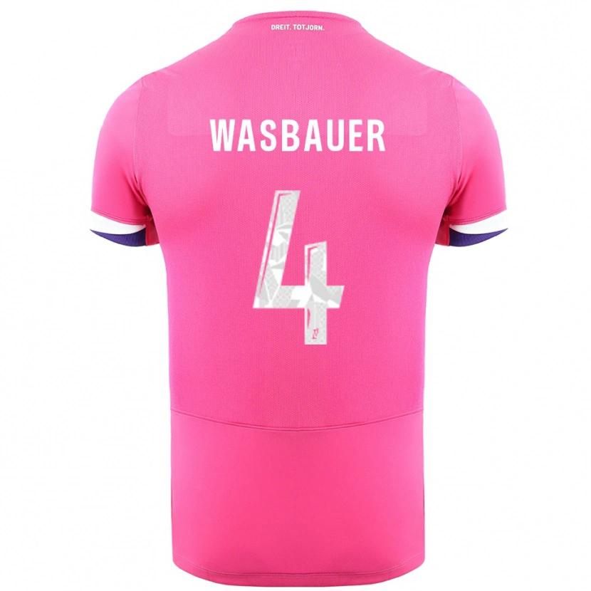 Danxen Mænd Nicolas Wasbauer #4 Pink Hvid Udebane Spillertrøjer 2025/26 Trøje T-Shirt