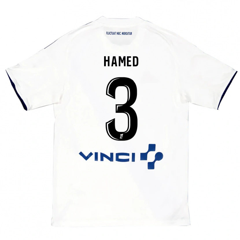 Danxen Mænd Noah Hamed #3 Hvid Blå Udebane Spillertrøjer 2025/26 Trøje T-Shirt