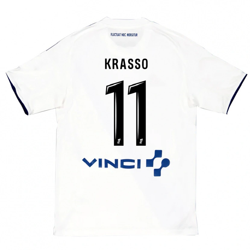 Danxen Mænd Jean-Philippe Krasso #11 Hvid Blå Udebane Spillertrøjer 2025/26 Trøje T-Shirt