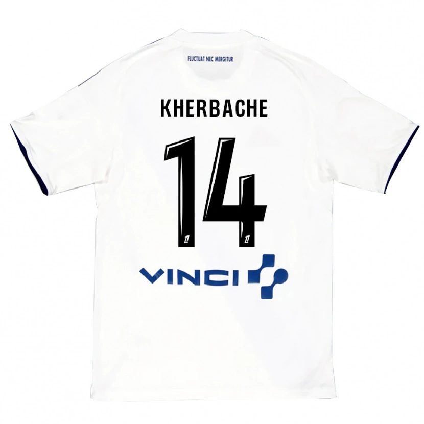 Danxen Mænd Yoann Kherbache #14 Hvid Blå Udebane Spillertrøjer 2025/26 Trøje T-Shirt