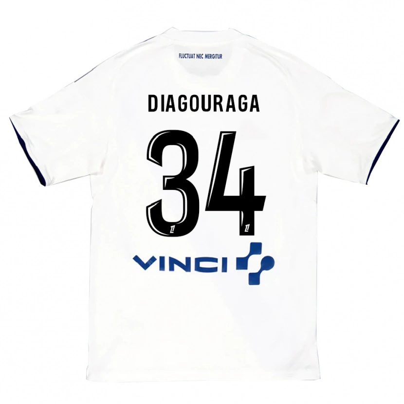 Danxen Mænd Djibril Diagouraga #34 Hvid Blå Udebane Spillertrøjer 2025/26 Trøje T-Shirt