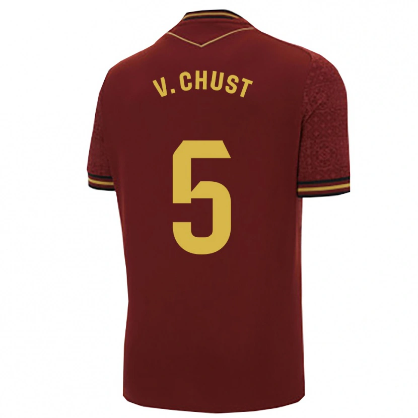Danxen Mænd Víctor Chust #5 Bordeaux Guld Udebane Spillertrøjer 2025/26 Trøje T-Shirt