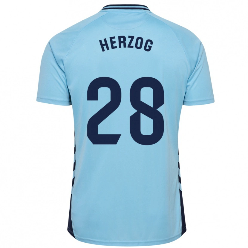 Danxen Mænd Juanma Herzog #28 Himmelblå Udebane Spillertrøjer 2025/26 Trøje T-Shirt