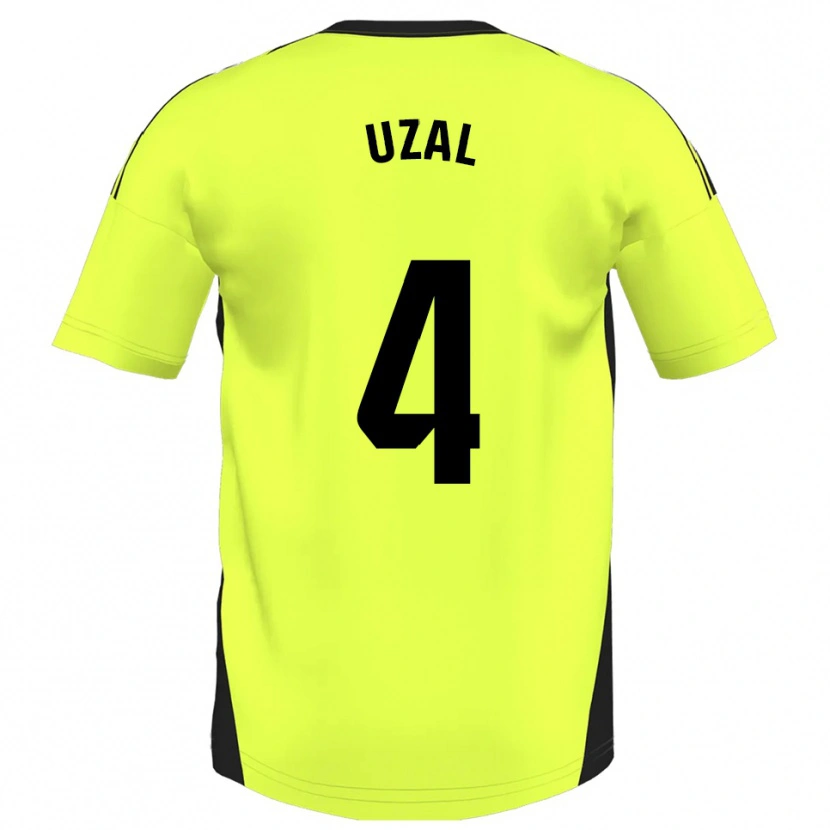 Danxen Mænd Yeray Uzal #4 Fluorescerende Gul Udebane Spillertrøjer 2025/26 Trøje T-Shirt