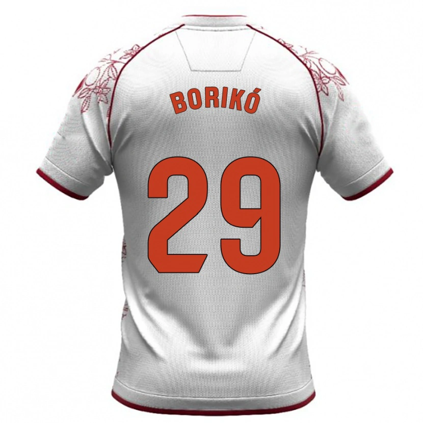 Danxen Mænd Santi Borikó #29 Hvid Bordeaux Udebane Spillertrøjer 2025/26 Trøje T-Shirt