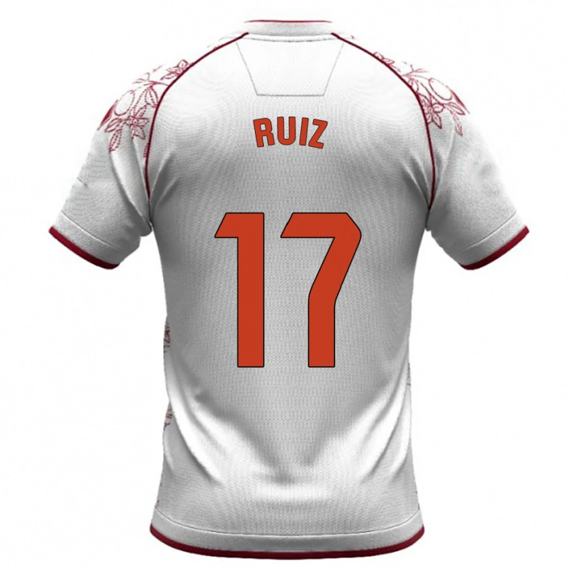 Danxen Mænd Salva Ruiz #17 Hvid Bordeaux Udebane Spillertrøjer 2025/26 Trøje T-Shirt