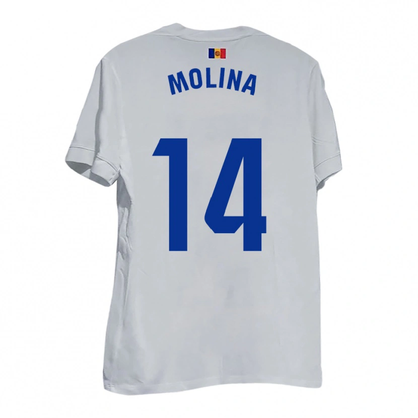 Danxen Mænd Sergio Molina #14 Hvid Blå Gul Udebane Spillertrøjer 2025/26 Trøje T-Shirt