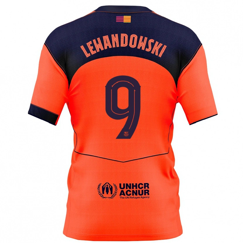 Danxen Mænd Robert Lewandowski #9 Orange Navy Tredje Sæt Spillertrøjer 2025/26 Trøje T-Shirt