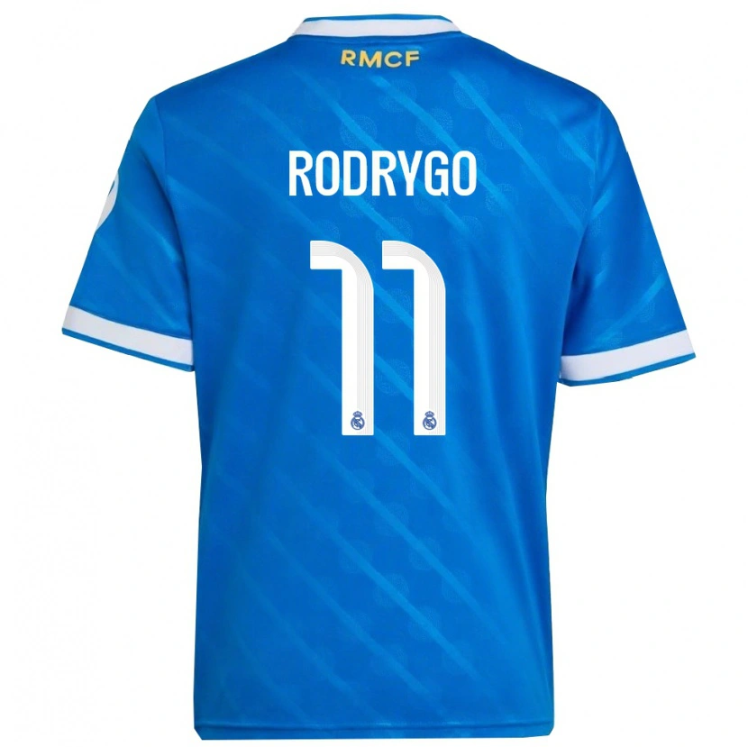 Danxen Mænd Rodrygo #11 Blå Hvid Tredje Sæt Spillertrøjer 2025/26 Trøje T-Shirt
