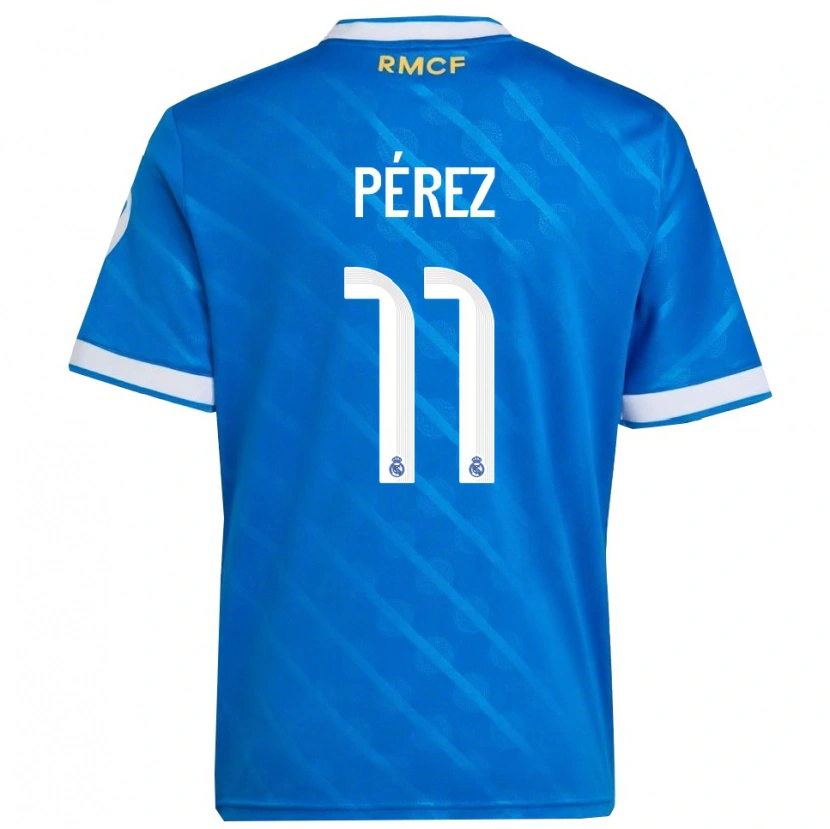 Danxen Mænd Adrián Pérez #11 Blå Hvid Tredje Sæt Spillertrøjer 2025/26 Trøje T-Shirt