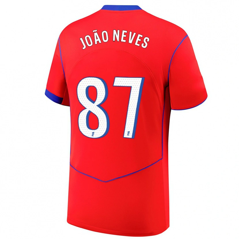 Danxen Mænd João Neves #87 Rød Blå Hvid Tredje Sæt Spillertrøjer 2025/26 Trøje T-Shirt