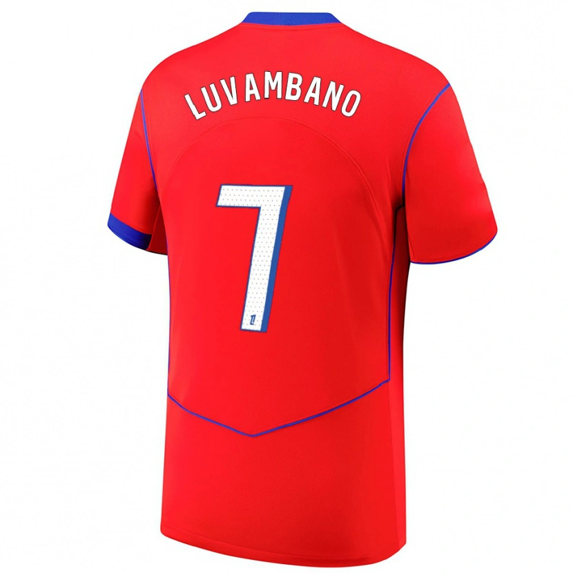 Danxen Mænd Ethan Luvambano #7 Rød Blå Hvid Tredje Sæt Spillertrøjer 2025/26 Trøje T-Shirt