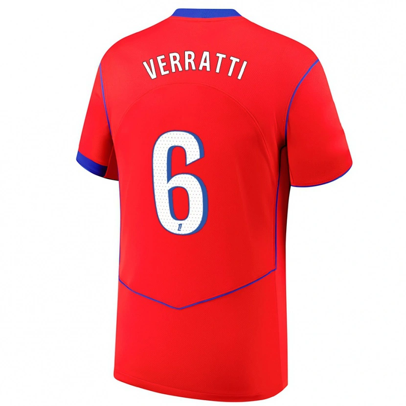 Danxen Mænd Marco Verratti #6 Rød Blå Hvid Tredje Sæt Spillertrøjer 2025/26 Trøje T-Shirt