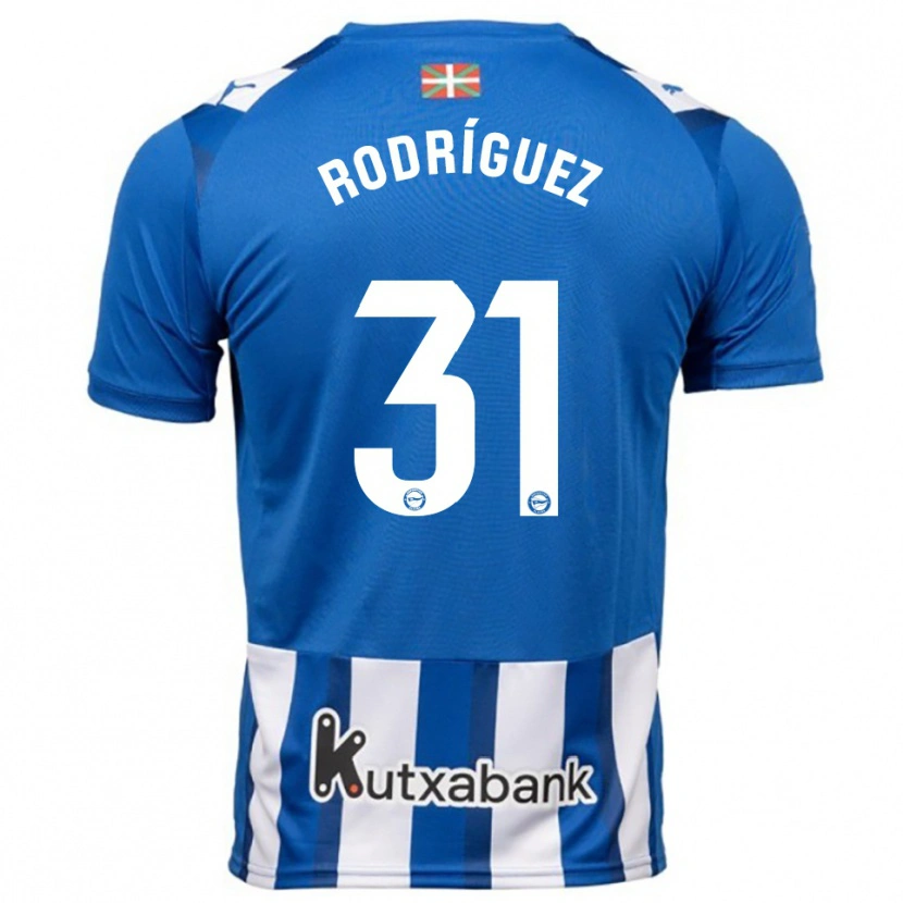 Danxen Kvinder Adrián Rodríguez #31 Blå Hvid Hjemmebane Spillertrøjer 2025/26 Trøje T-Shirt