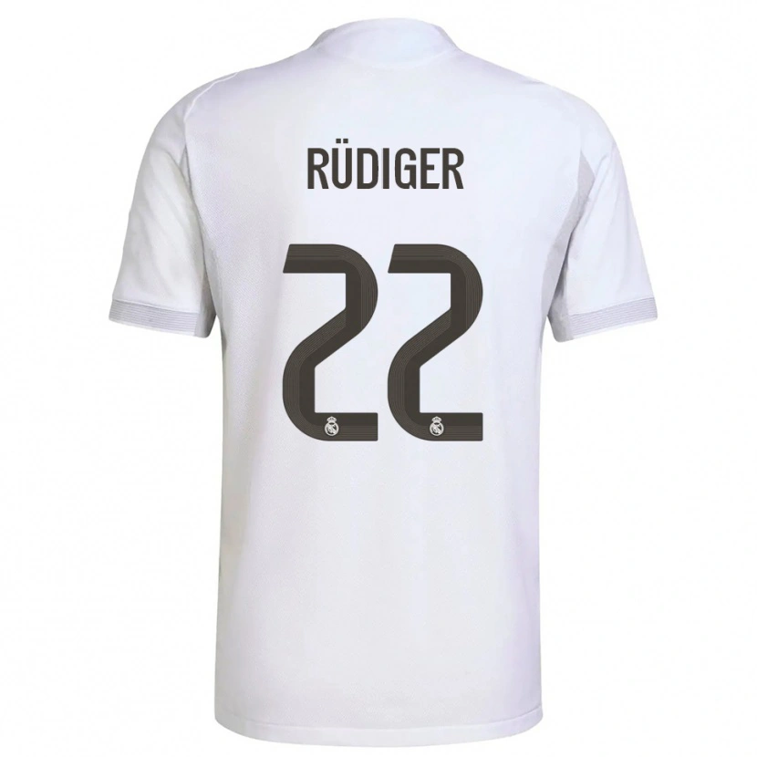 Danxen Kvinder Antonio Rüdiger #22 Hvid Gul Hjemmebane Spillertrøjer 2025/26 Trøje T-Shirt