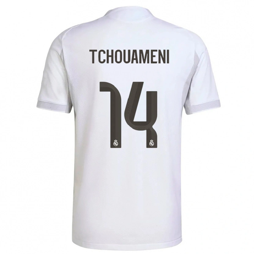 Danxen Kvinder Aurélien Tchouaméni #14 Hvid Gul Hjemmebane Spillertrøjer 2025/26 Trøje T-Shirt