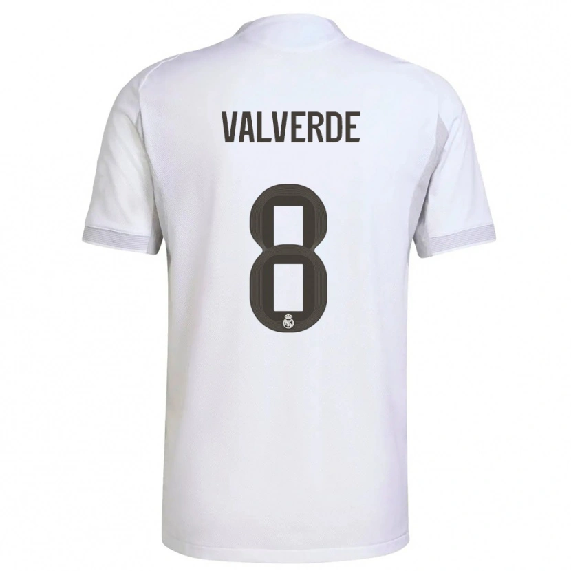 Danxen Kvinder Federico Valverde #8 Hvid Gul Hjemmebane Spillertrøjer 2025/26 Trøje T-Shirt