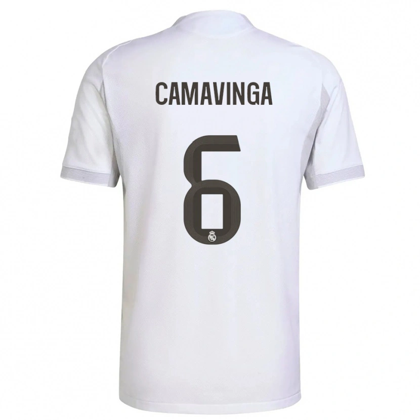 Danxen Kvinder Eduardo Camavinga #6 Hvid Gul Hjemmebane Spillertrøjer 2025/26 Trøje T-Shirt