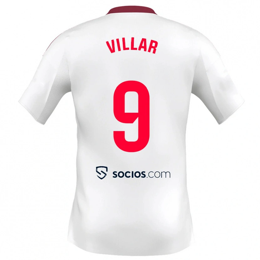 Danxen Kvinder Iker Villar #9 Hvid Rød Hjemmebane Spillertrøjer 2025/26 Trøje T-Shirt