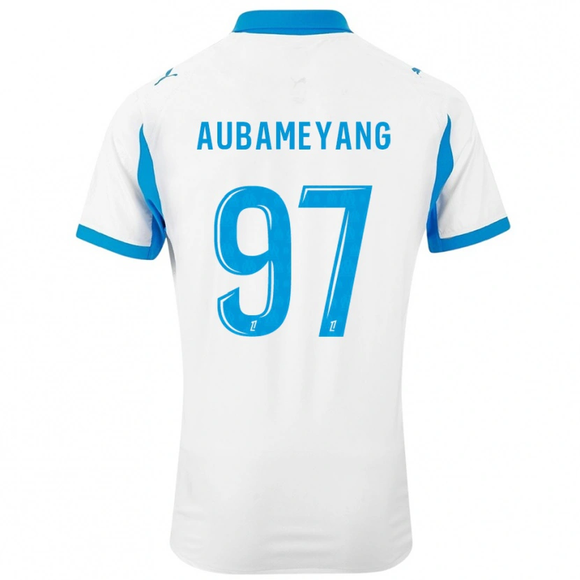 Danxen Kvinder Pierre-Emerick Aubameyang #97 Hvid Himmelblå Hjemmebane Spillertrøjer 2025/26 Trøje T-Shirt