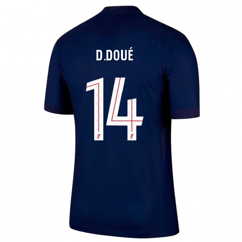 Danxen Kvinder Désiré Doué #14 Navy Rød Hjemmebane Spillertrøjer 2025/26 Trøje T-Shirt