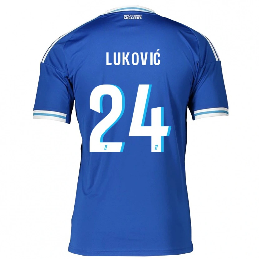 Danxen Kvinder Milos Lukovic #24 Blå Hvid Hjemmebane Spillertrøjer 2025/26 Trøje T-Shirt