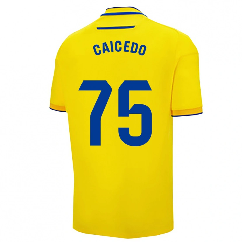 Danxen Kvinder Alfred Caicedo #75 Gul Navy Hjemmebane Spillertrøjer 2025/26 Trøje T-Shirt