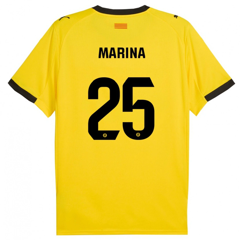 Danxen Kvinder Sergi Marina #25 Gul Sort Udebane Spillertrøjer 2025/26 Trøje T-Shirt