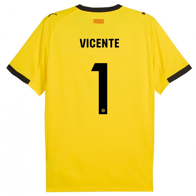 Danxen Kvinder Diego Vicente #1 Gul Sort Udebane Spillertrøjer 2025/26 Trøje T-Shirt