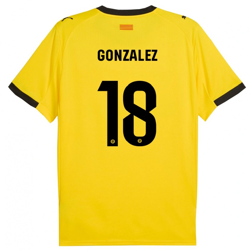 Danxen Kvinder Gerard Gonzalez #18 Gul Sort Udebane Spillertrøjer 2025/26 Trøje T-Shirt