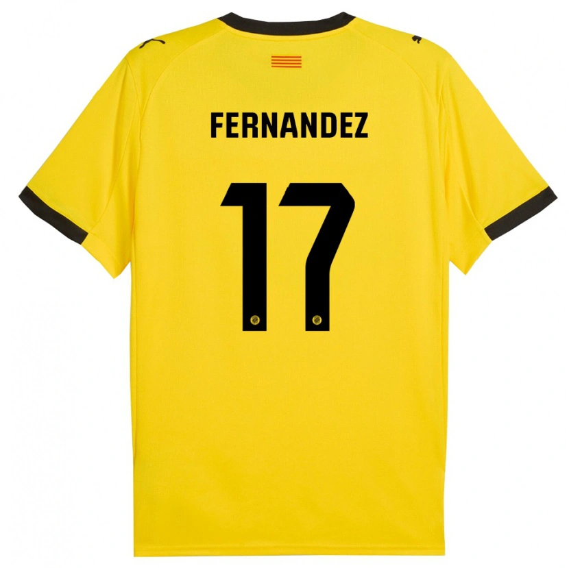 Danxen Kvinder Daniel Fernández #17 Gul Sort Udebane Spillertrøjer 2025/26 Trøje T-Shirt