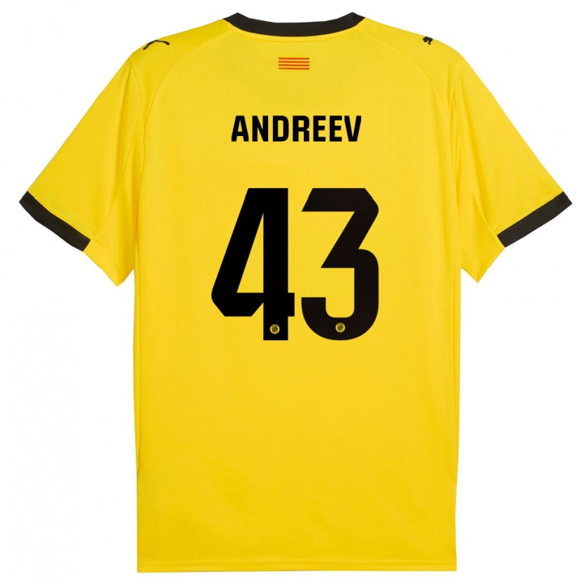 Danxen Kvinder Aleksandar Andreev #43 Gul Sort Udebane Spillertrøjer 2025/26 Trøje T-Shirt