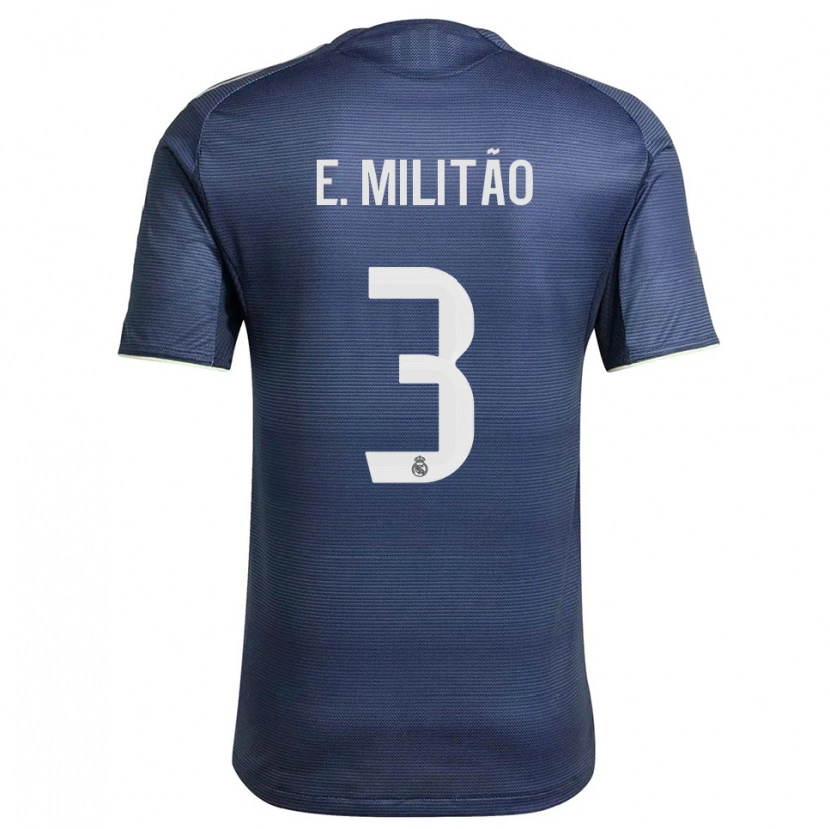 Danxen Kvinder Éder Militão #3 Navy Sølv Udebane Spillertrøjer 2025/26 Trøje T-Shirt