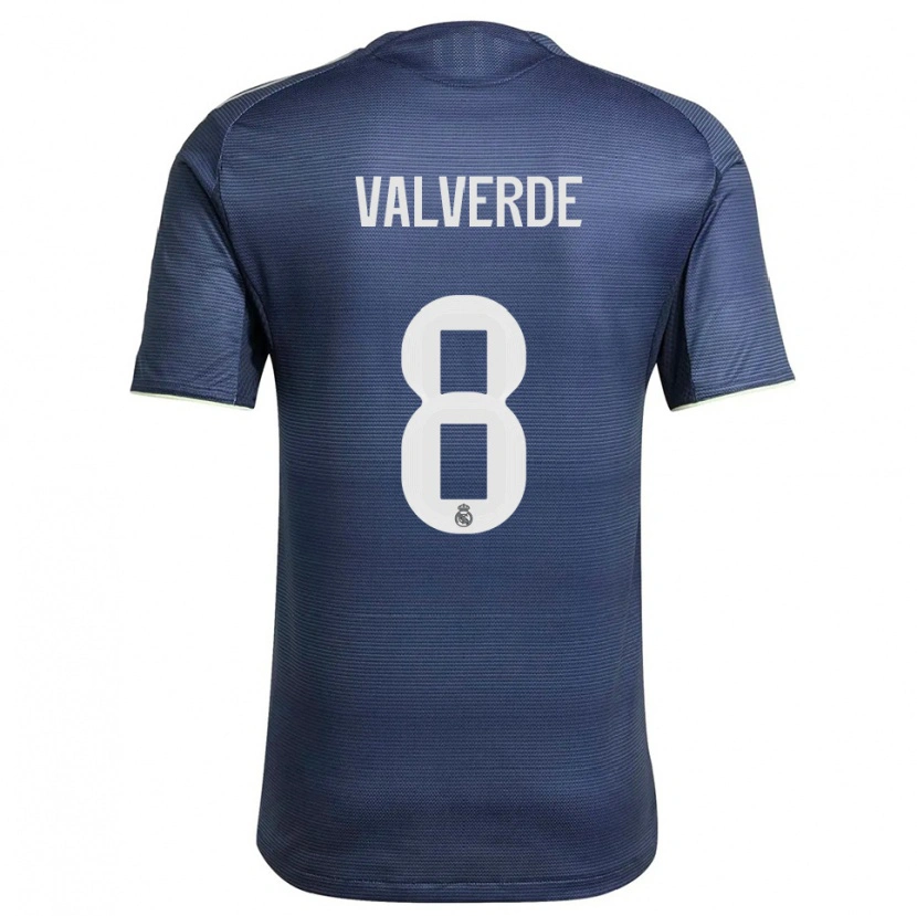 Danxen Kvinder Federico Valverde #8 Navy Sølv Udebane Spillertrøjer 2025/26 Trøje T-Shirt