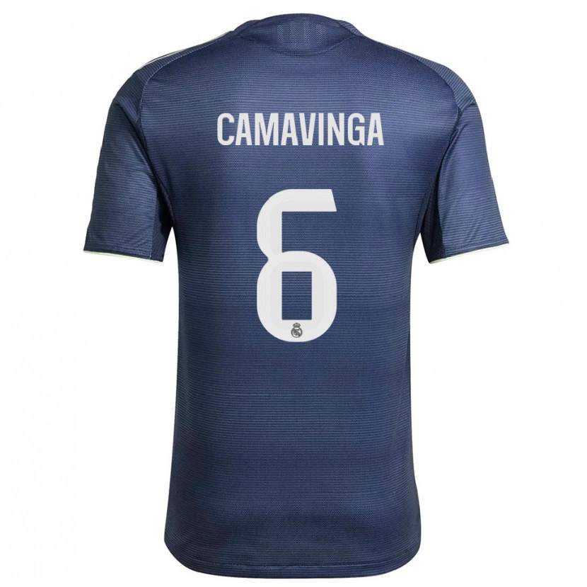 Danxen Kvinder Eduardo Camavinga #6 Navy Sølv Udebane Spillertrøjer 2025/26 Trøje T-Shirt