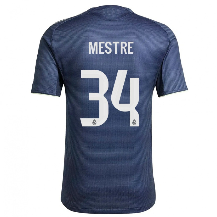 Danxen Kvinder Sergio Mestre #34 Navy Sølv Udebane Spillertrøjer 2025/26 Trøje T-Shirt