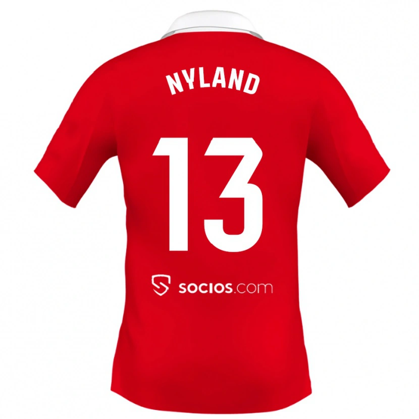 Danxen Kvinder Ørjan Nyland #13 Rød Hvid Grå Udebane Spillertrøjer 2025/26 Trøje T-Shirt