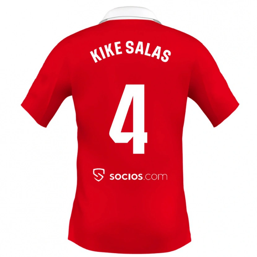 Danxen Kvinder Kike Salas #4 Rød Hvid Grå Udebane Spillertrøjer 2025/26 Trøje T-Shirt