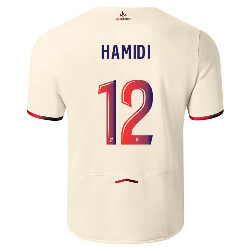 Danxen Kvinder Kamel Hamidi #12 Off-White Rød Udebane Spillertrøjer 2025/26 Trøje T-Shirt
