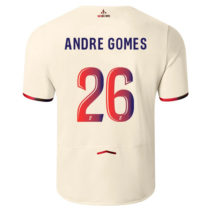 Danxen Kvinder André Gomes #26 Off-White Rød Udebane Spillertrøjer 2025/26 Trøje T-Shirt