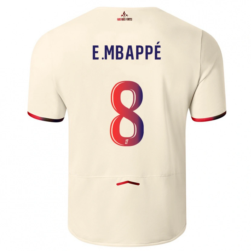 Danxen Kvinder Ethan Mbappé #8 Off-White Rød Udebane Spillertrøjer 2025/26 Trøje T-Shirt