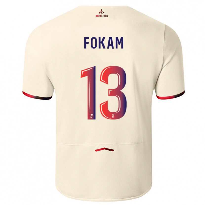 Danxen Kvinder Ulrich Fokam #13 Off-White Rød Udebane Spillertrøjer 2025/26 Trøje T-Shirt