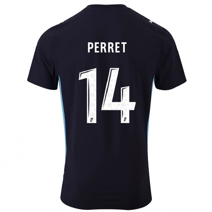 Danxen Kvinder Jenny Perret #14 Sort Himmelblå Udebane Spillertrøjer 2025/26 Trøje T-Shirt