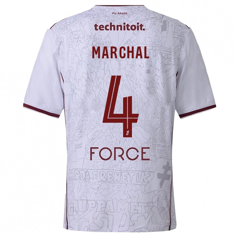 Danxen Kvinder Adam Marchal #4 Hvid Bordeaux Udebane Spillertrøjer 2025/26 Trøje T-Shirt